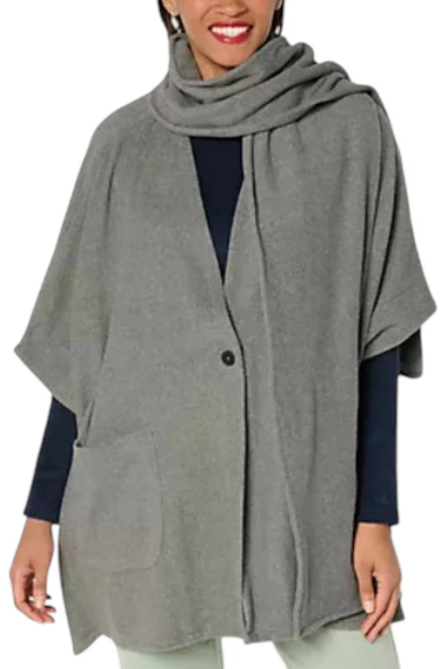 Cuddl Duds Women's Fleecewear w/ Wrap w/ Removable Scarf Charcoal